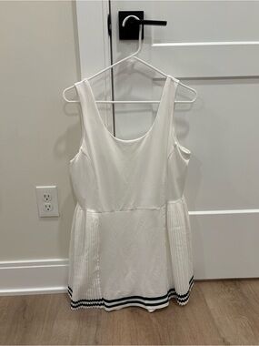 Tuckernuck Studio McGee White Pleated Mini Dress with Dark Green Trim